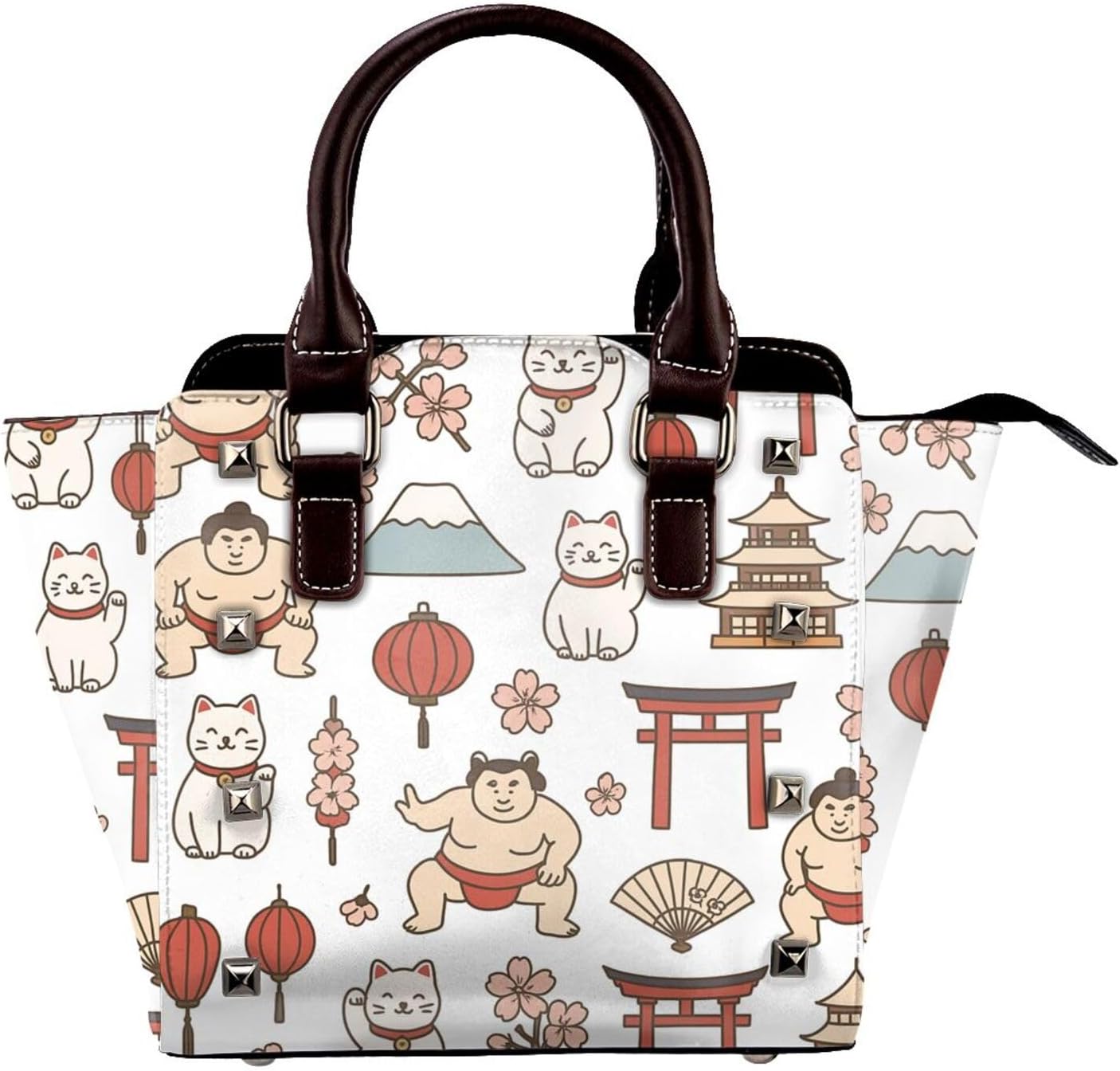 Kawaii Japan Culture Pu Leather Crossbody Studded Bag, Fashionable Shoulder Handbag With Detachable Shoulder Strap