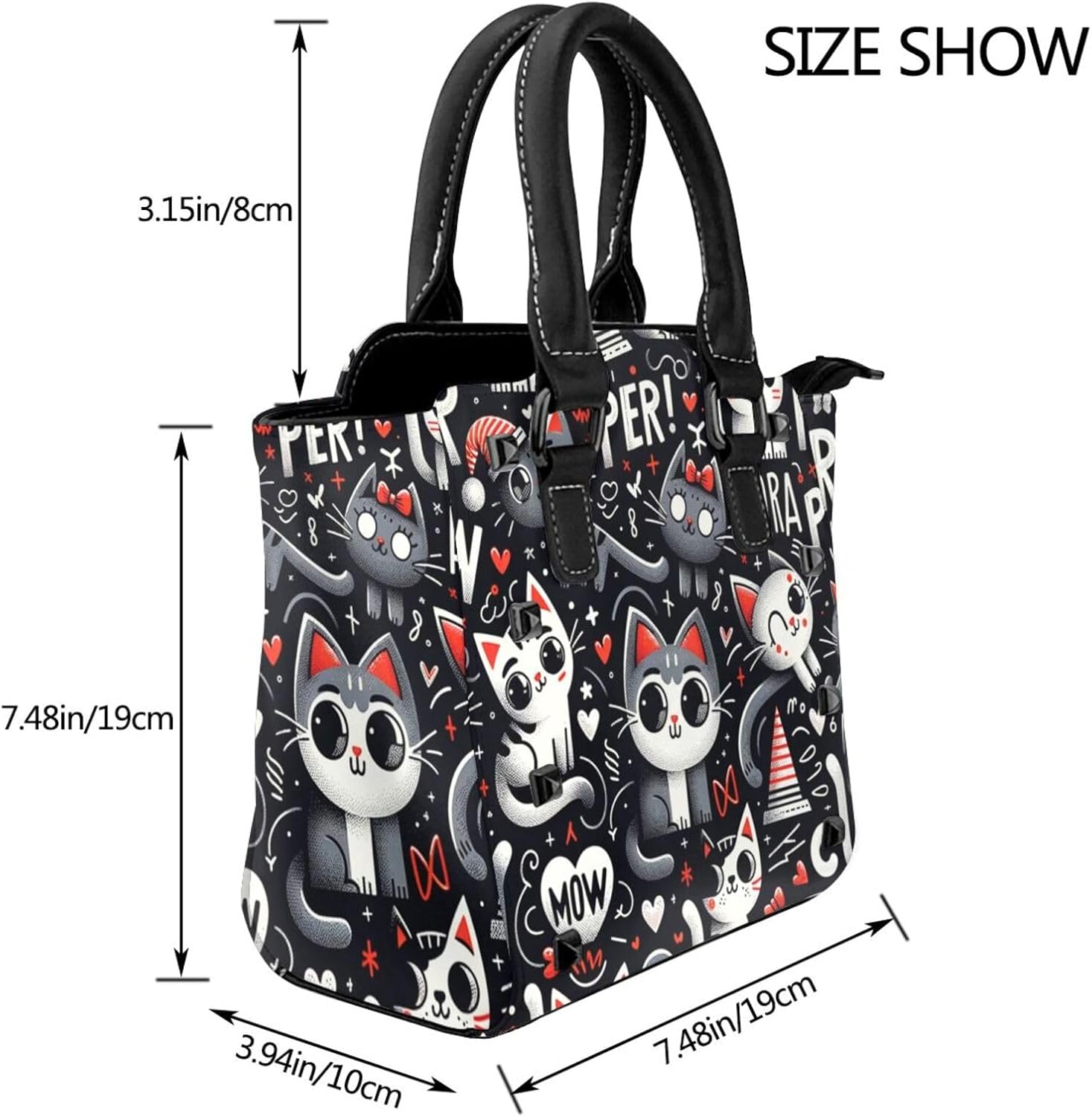 Kawaii-Kittens-Cats-Love Pu Leather Crossbody Studded Bag, Fashionable Shoulder Handbag With Detachable Shoulder Strap - Image 3