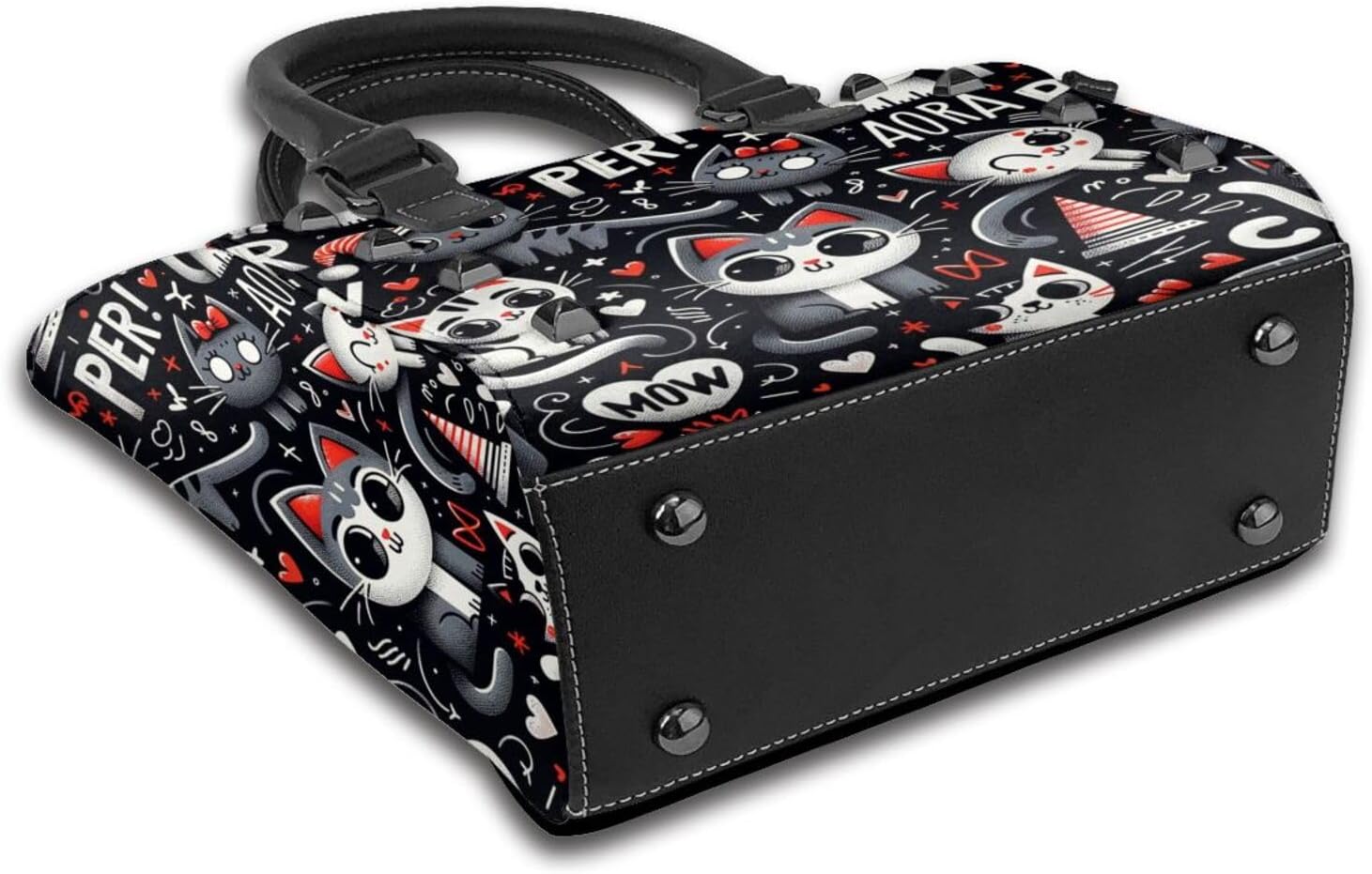 Kawaii-Kittens-Cats-Love Pu Leather Crossbody Studded Bag, Fashionable Shoulder Handbag With Detachable Shoulder Strap - Image 4