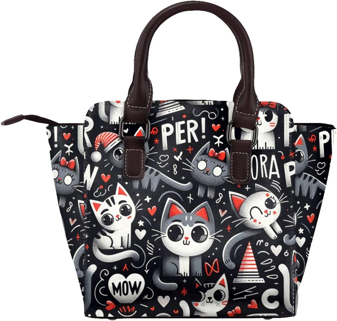 Kawaii-Kittens-Cats-Love Pu Leather Crossbody Studded Bag, Fashionable Shoulder Handbag With Detachable Shoulder Strap - Image 2