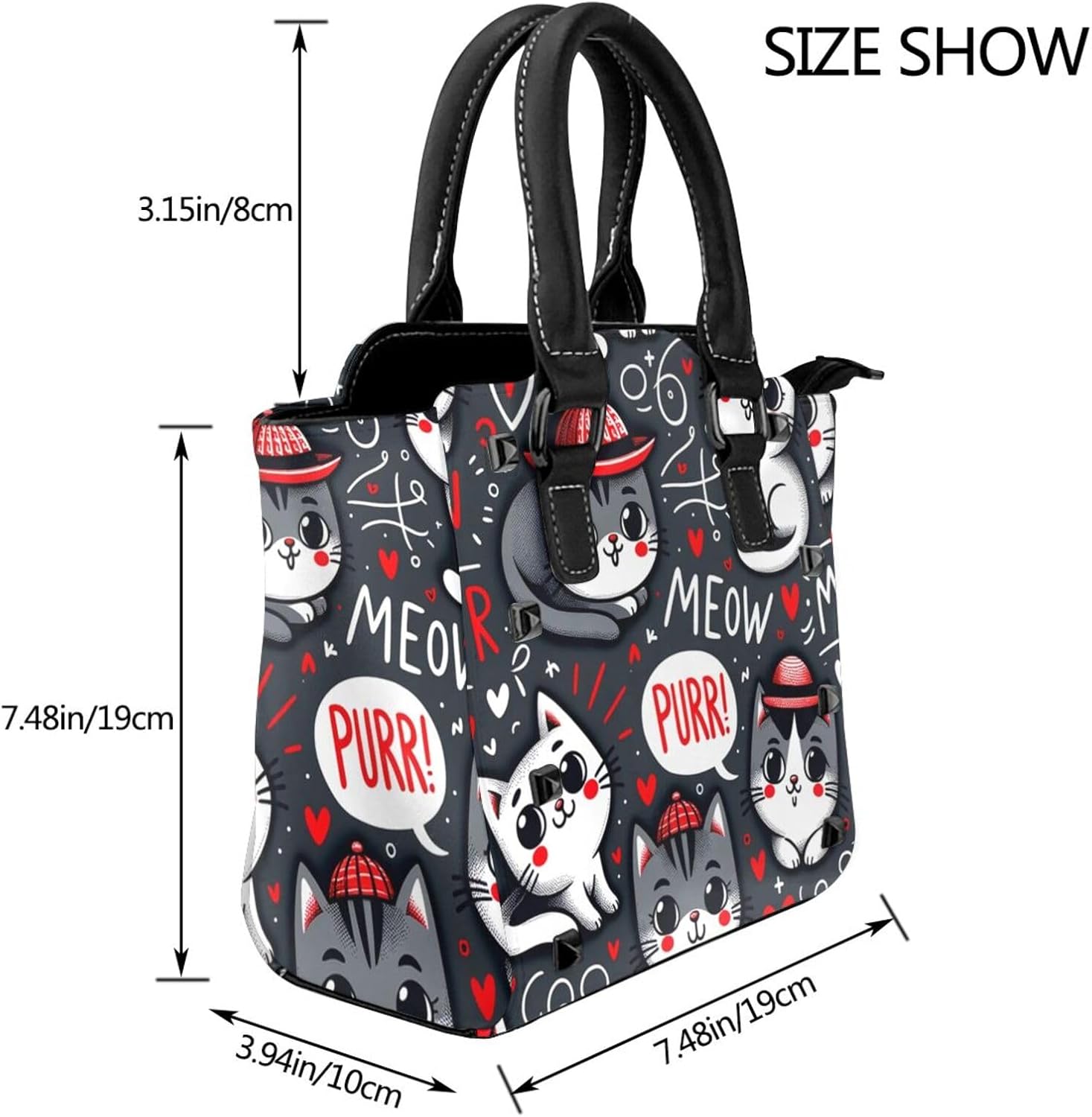 Kawaii-Kittens-Cats Pu Leather Crossbody Studded Bag, Fashionable Shoulder Handbag With Detachable Shoulder Strap - Image 3