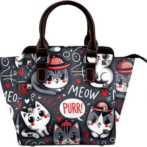 Kawaii-Kittens-Cats Pu Leather Crossbody Studded Bag, Fashionable Shoulder Handbag With Detachable Shoulder Strap