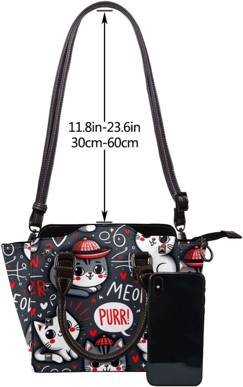 Kawaii-Kittens-Cats Pu Leather Crossbody Studded Bag, Fashionable Shoulder Handbag With Detachable Shoulder Strap - Image 5