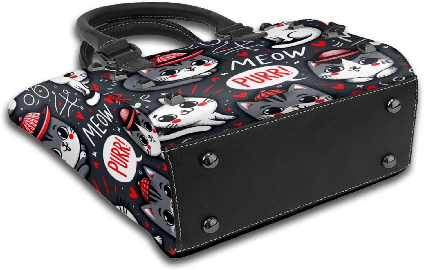 Kawaii-Kittens-Cats Pu Leather Crossbody Studded Bag, Fashionable Shoulder Handbag With Detachable Shoulder Strap - Image 4