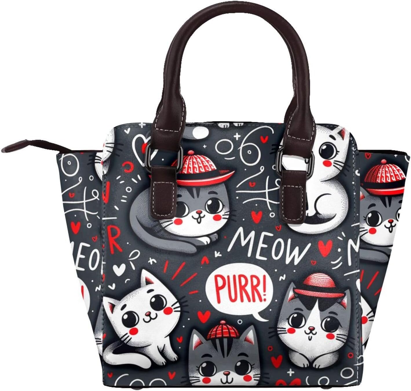 Kawaii-Kittens-Cats Pu Leather Crossbody Studded Bag, Fashionable Shoulder Handbag With Detachable Shoulder Strap - Image 2