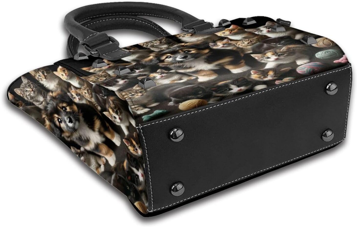 Kawaii-Kittens-Puppy Pu Leather Crossbody Studded Bag, Fashionable Shoulder Handbag With Detachable Shoulder Strap - Image 4