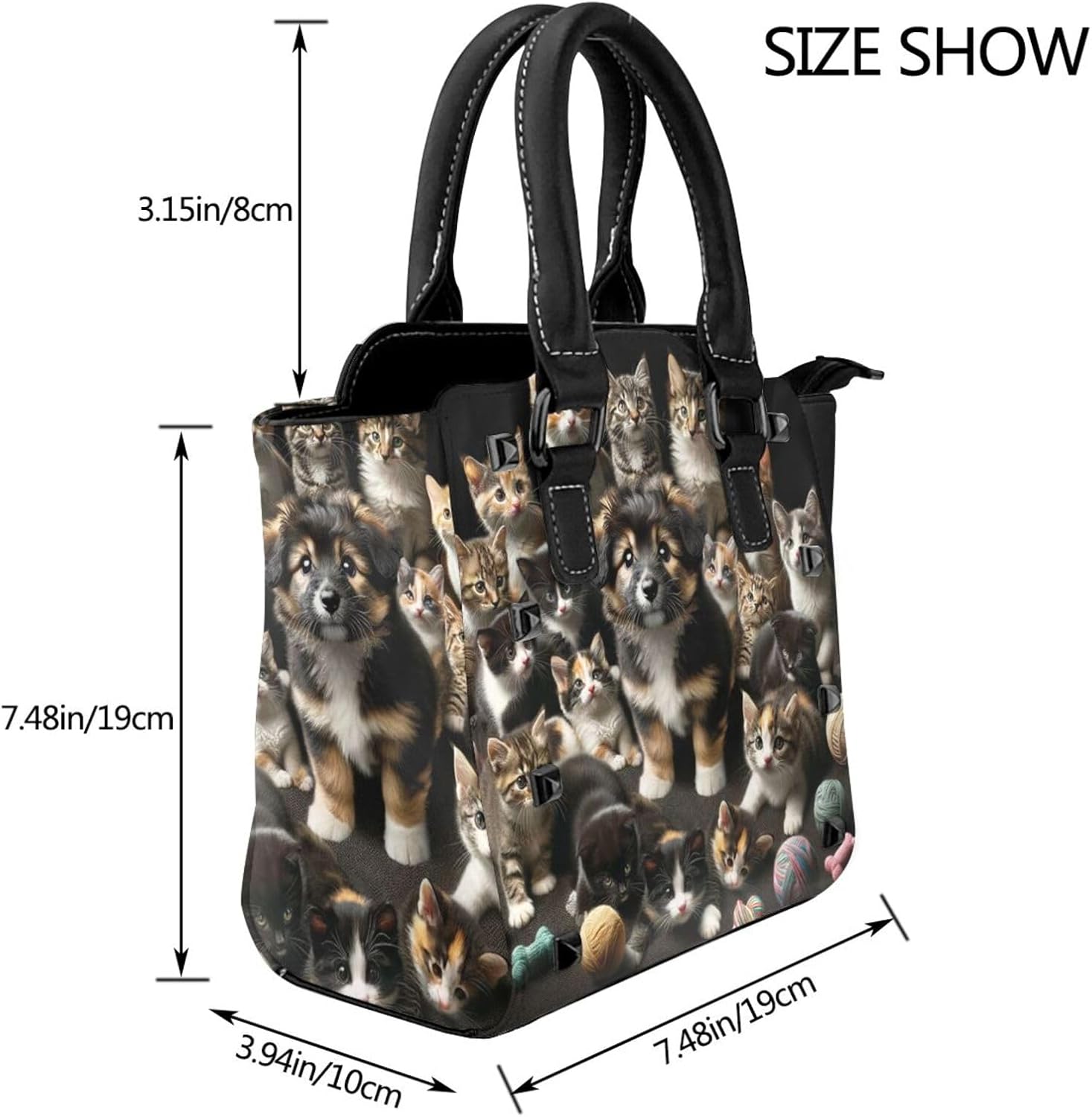 Kawaii-Kittens-Puppy Pu Leather Crossbody Studded Bag, Fashionable Shoulder Handbag With Detachable Shoulder Strap - Image 3