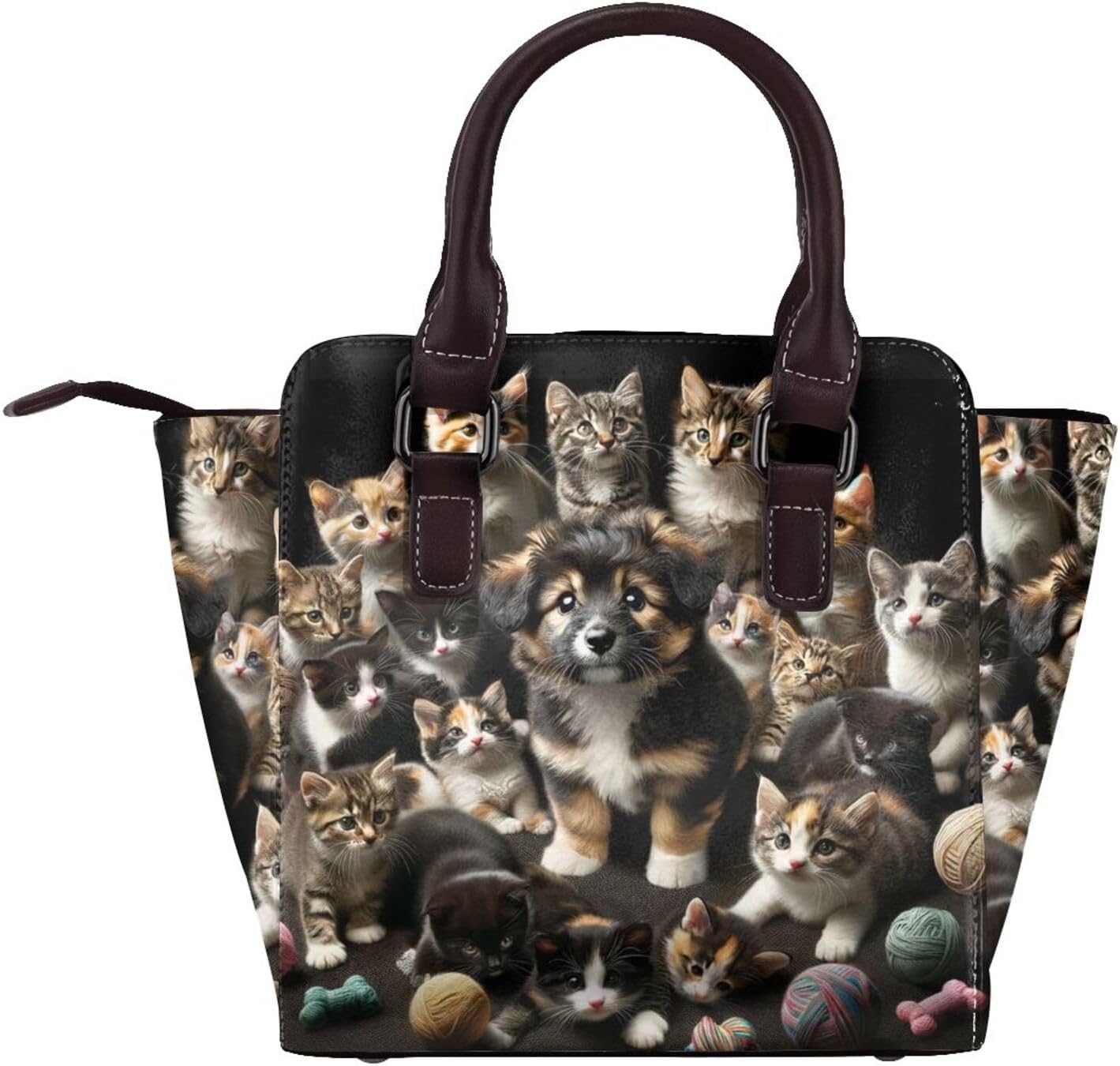 Kawaii-Kittens-Puppy Pu Leather Crossbody Studded Bag, Fashionable Shoulder Handbag With Detachable Shoulder Strap - Image 2