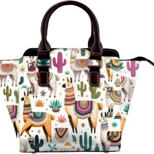 Kawaii-Llama-Cactus Pu Leather Crossbody Studded Bag, Fashionable Shoulder Handbag With Detachable Shoulder Strap