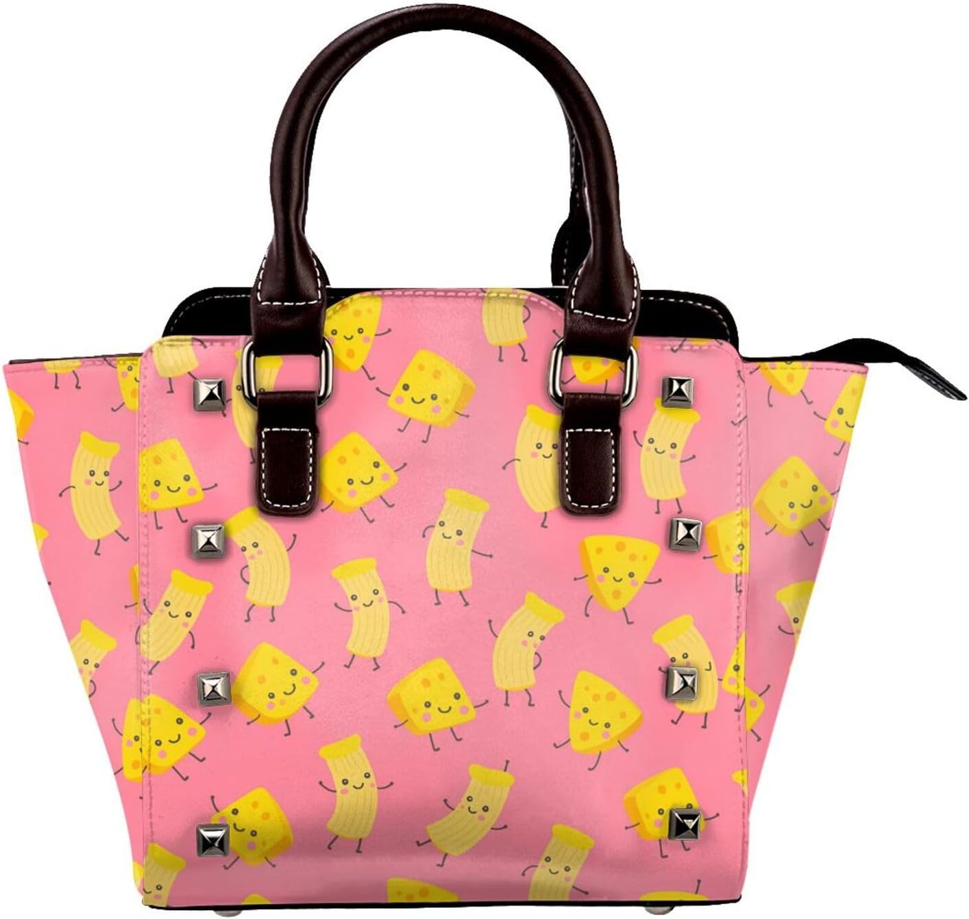 Kawaii Macaron Cheese Pu Leather Crossbody Studded Bag, Fashionable Shoulder Handbag With Detachable Shoulder Strap