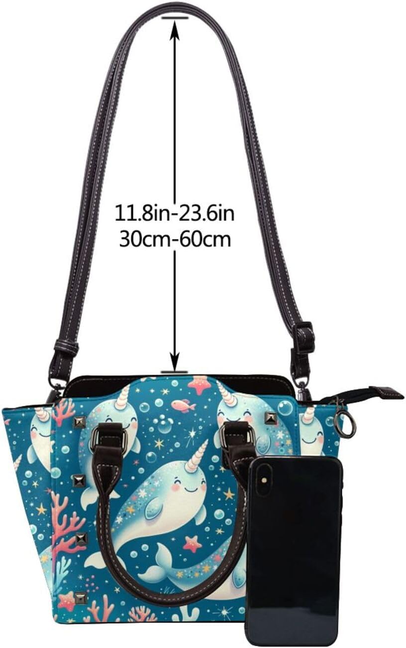 Kawaii-Narwhals Pu Leather Crossbody Studded Bag, Fashionable Shoulder Handbag With Detachable Shoulder Strap - Image 5