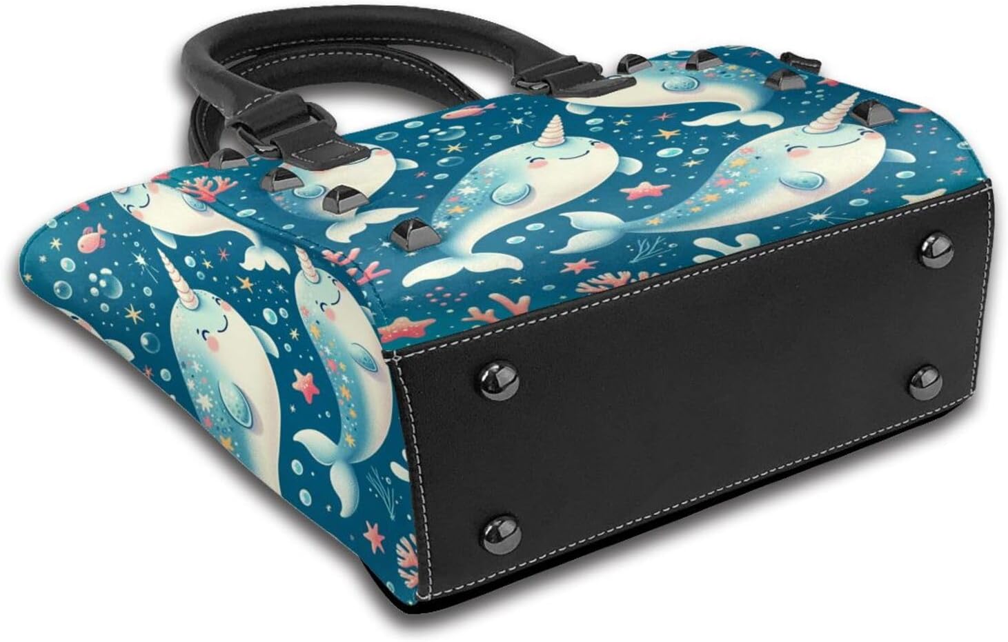 Kawaii-Narwhals Pu Leather Crossbody Studded Bag, Fashionable Shoulder Handbag With Detachable Shoulder Strap - Image 4