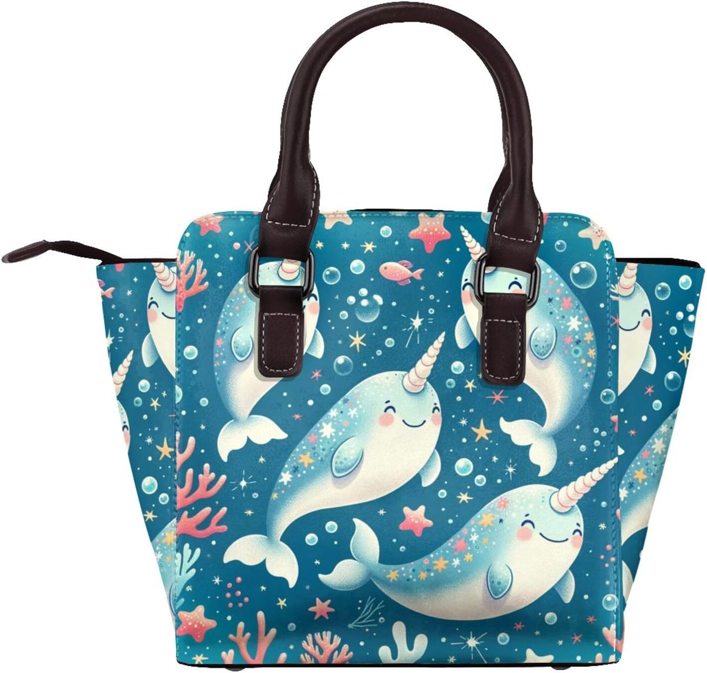Kawaii-Narwhals Pu Leather Crossbody Studded Bag, Fashionable Shoulder Handbag With Detachable Shoulder Strap - Image 2