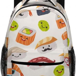 Kawaii Sushi Emoticon Unisex Backpack Casual Daypacks Lightweight Shoulders Bag for Camping Hiking Travel Gear