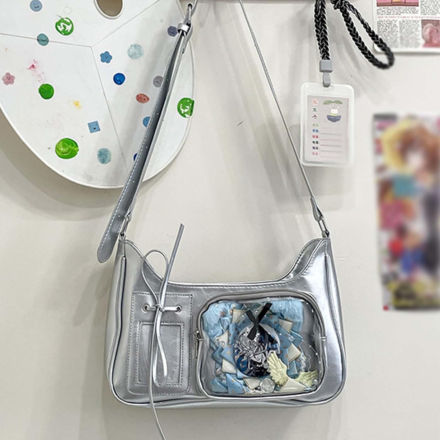 KeAiDMon Y2k Fashion Shoulder Bag Kawaii Lolita Ita Bag Badge Display Bag with Two Transparent Display Windows - Image 5