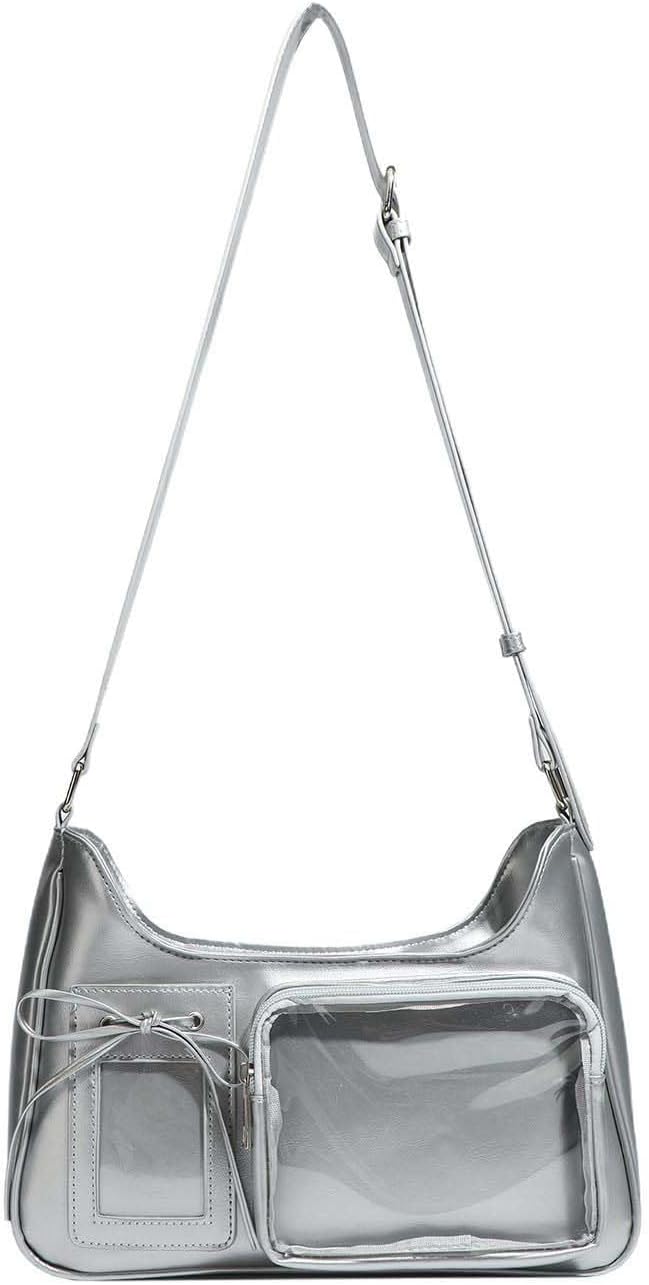 KeAiDMon Y2k Fashion Shoulder Bag Kawaii Lolita Ita Bag Badge Display Bag with Two Transparent Display Windows