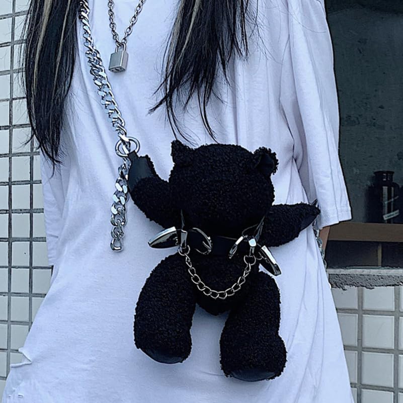 KESYOO Plush Bear Crossbody Bag with Chain for Women Stuffed Animal Purse Teddy Bear Shoulder Bag Tote Bag Gothic Purse - Image 6