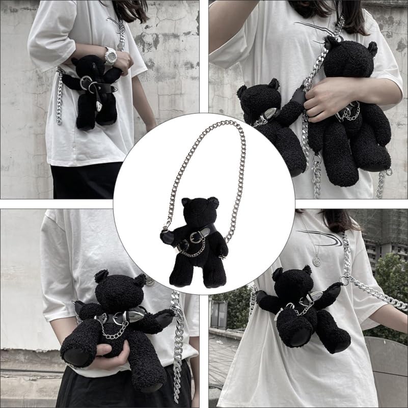 KESYOO Plush Bear Crossbody Bag with Chain for Women Stuffed Animal Purse Teddy Bear Shoulder Bag Tote Bag Gothic Purse - Image 5