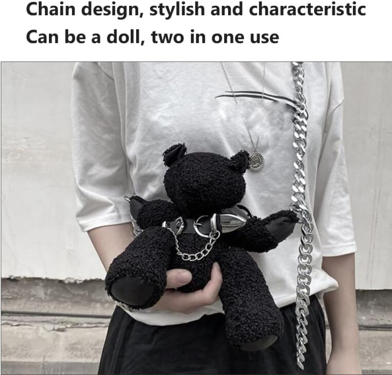 KESYOO Plush Bear Crossbody Bag with Chain for Women Stuffed Animal Purse Teddy Bear Shoulder Bag Tote Bag Gothic Purse - Image 3