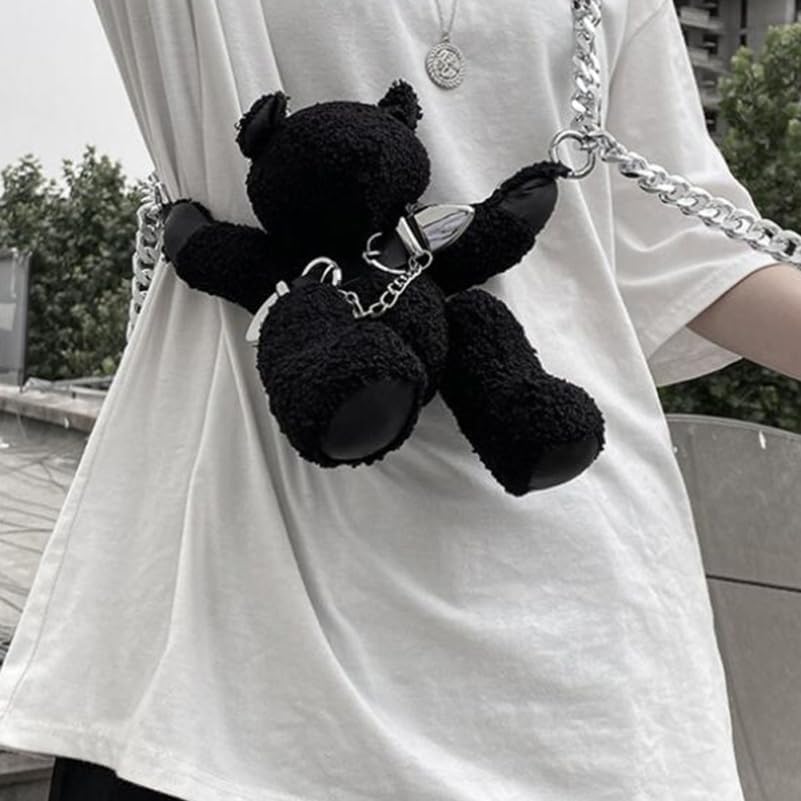 KESYOO Plush Bear Crossbody Bag with Chain for Women Stuffed Animal Purse Teddy Bear Shoulder Bag Tote Bag Gothic Purse - Image 2