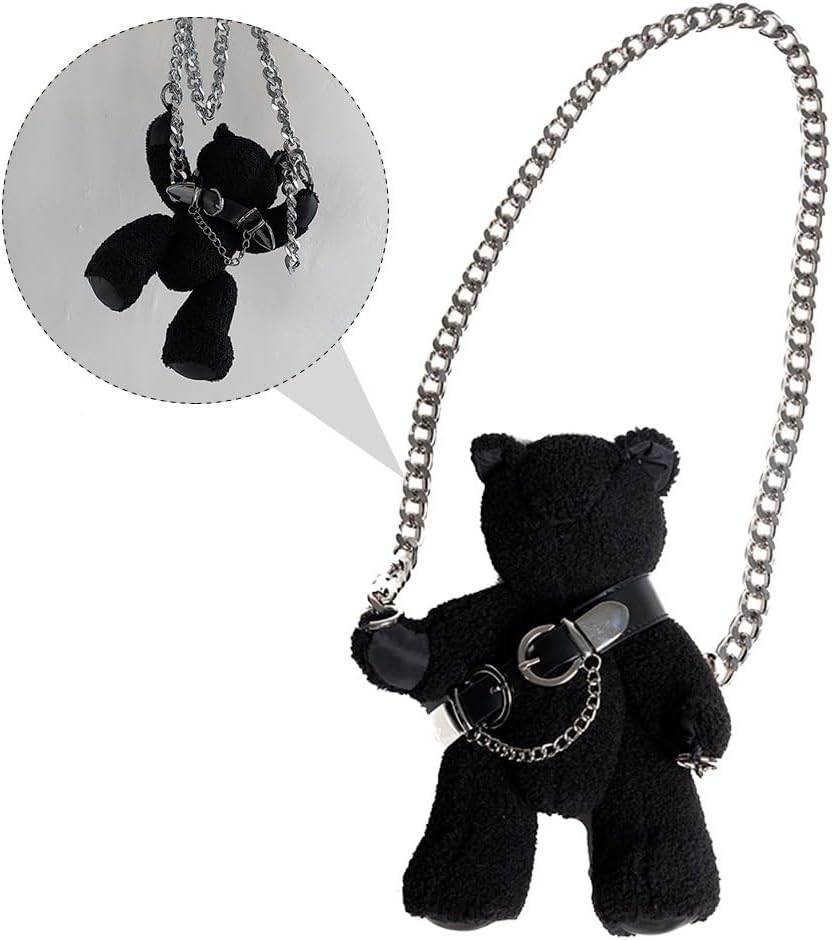 KESYOO Plush Bear Crossbody Bag with Chain for Women Stuffed Animal Purse Teddy Bear Shoulder Bag Tote Bag Gothic Purse - Image 9
