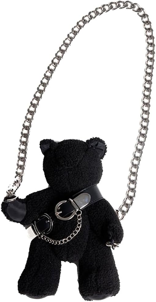 KESYOO Plush Bear Crossbody Bag with Chain for Women Stuffed Animal Purse Teddy Bear Shoulder Bag Tote Bag Gothic Purse