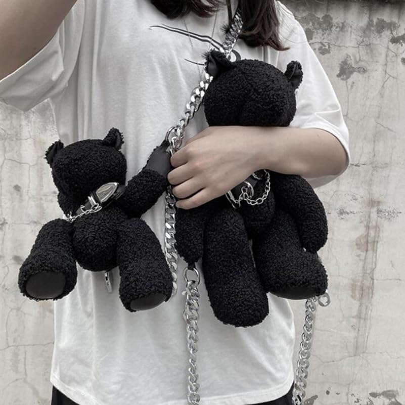 KESYOO Plush Bear Crossbody Bag with Chain for Women Stuffed Animal Purse Teddy Bear Shoulder Bag Tote Bag Gothic Purse - Image 7