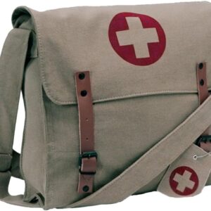 Khaki Vintage Army Wwii Nato Medic Shoulder Messenger Bag w/Red Cross