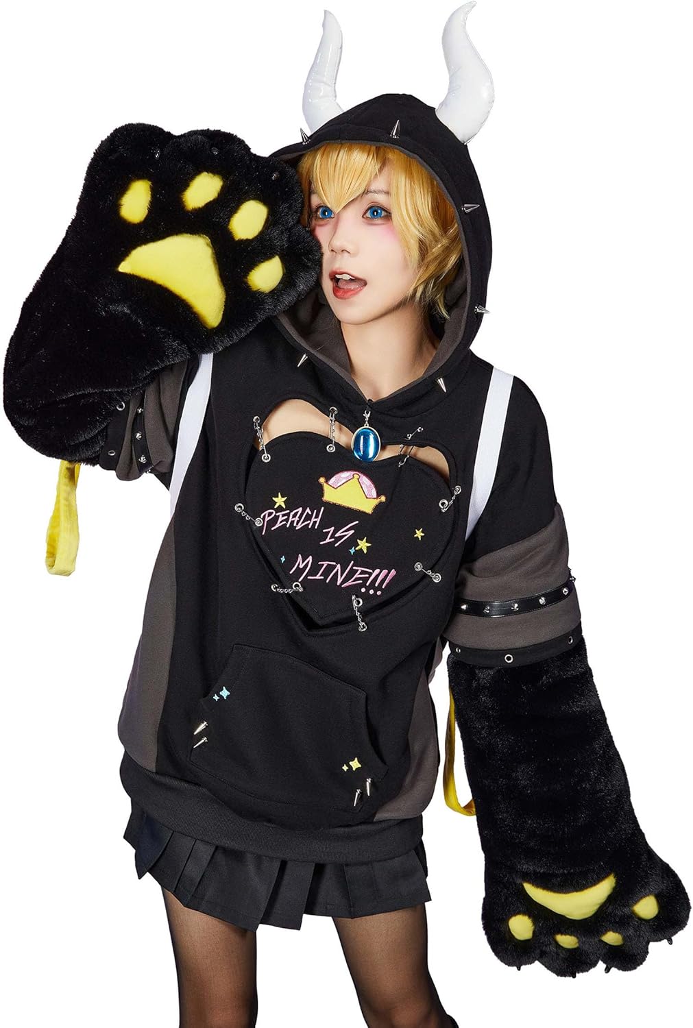 miccostumes Womens Hoodies 3D Pullover Sweatshirt Long Sleeve Harajuku Kawaii Detachable Bag Furry Paw Gloves