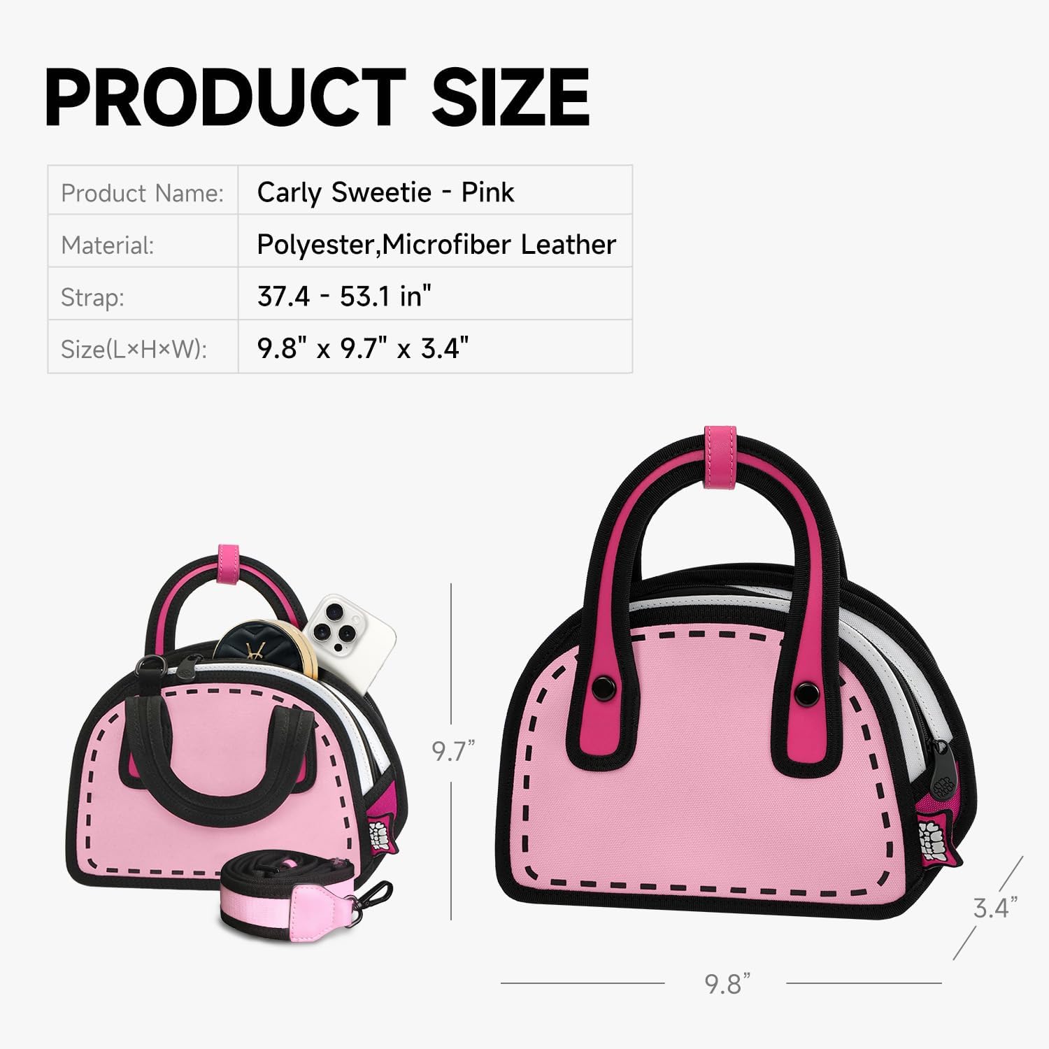 Original 2D Cartoon Crossbody Bag (Carly) - Fun Pop Art, Cross Body Shoulder Bags for Women, Senior Year, Daily and Travel - Image 4