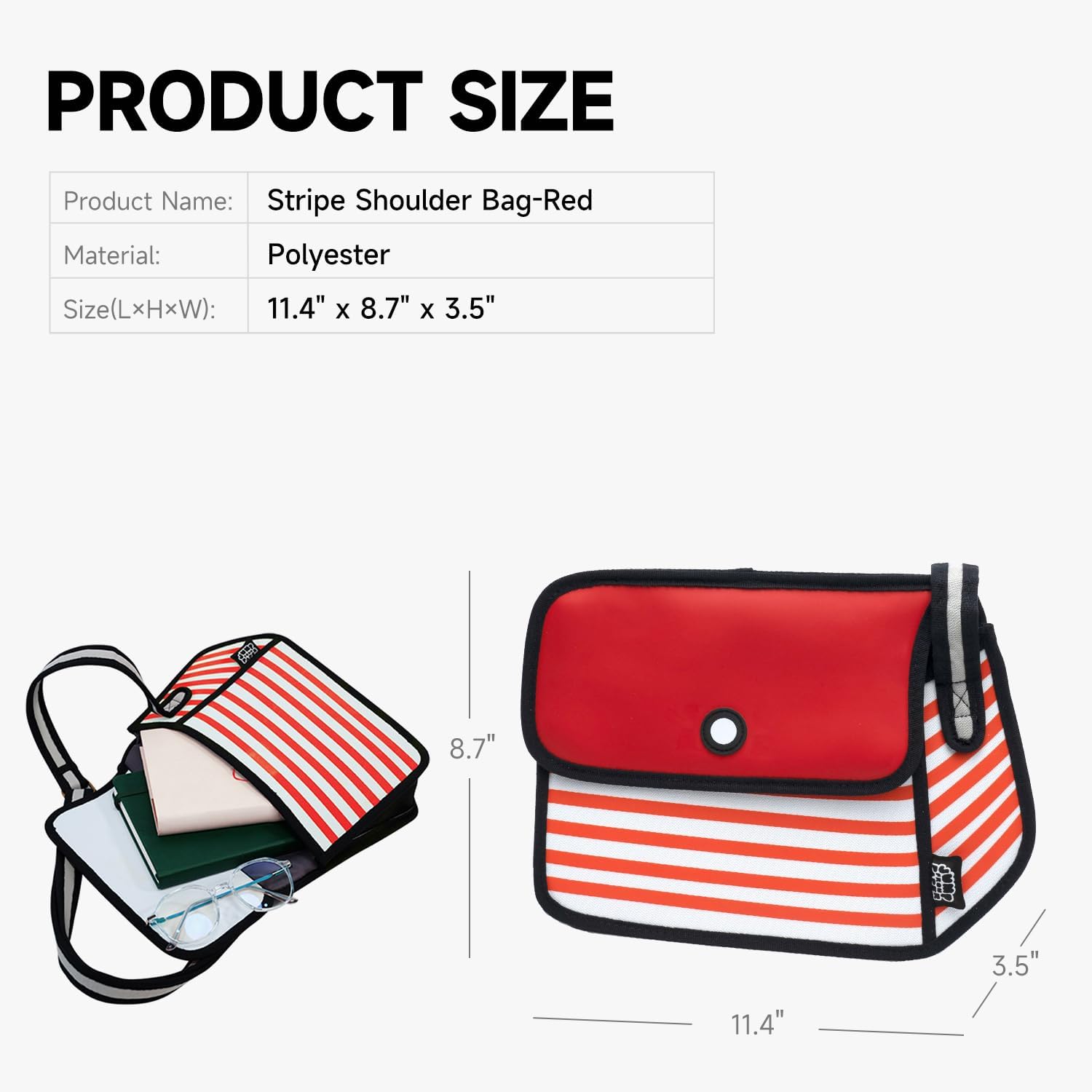 Original 2D Cartoon Crossbody Bag (Stripe), Fun Cross Body Bags for Women, Senior Year - Image 4