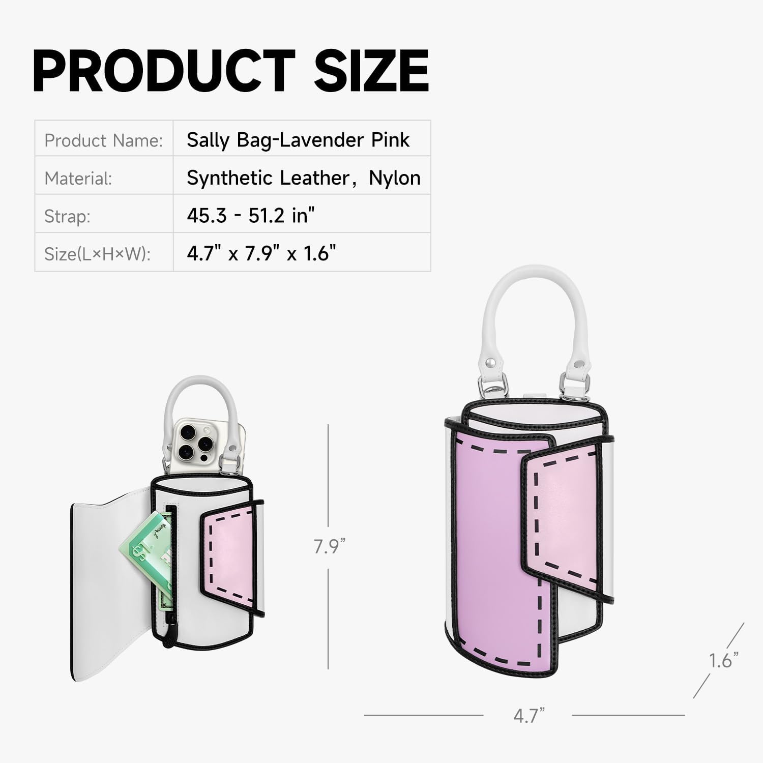 Original 2D Cartoon Crossbody Cell Phone Bag (Sally) - Fun Pop Art, Cross Body Cellphone Shoulder Bags Purse for Women - Image 4