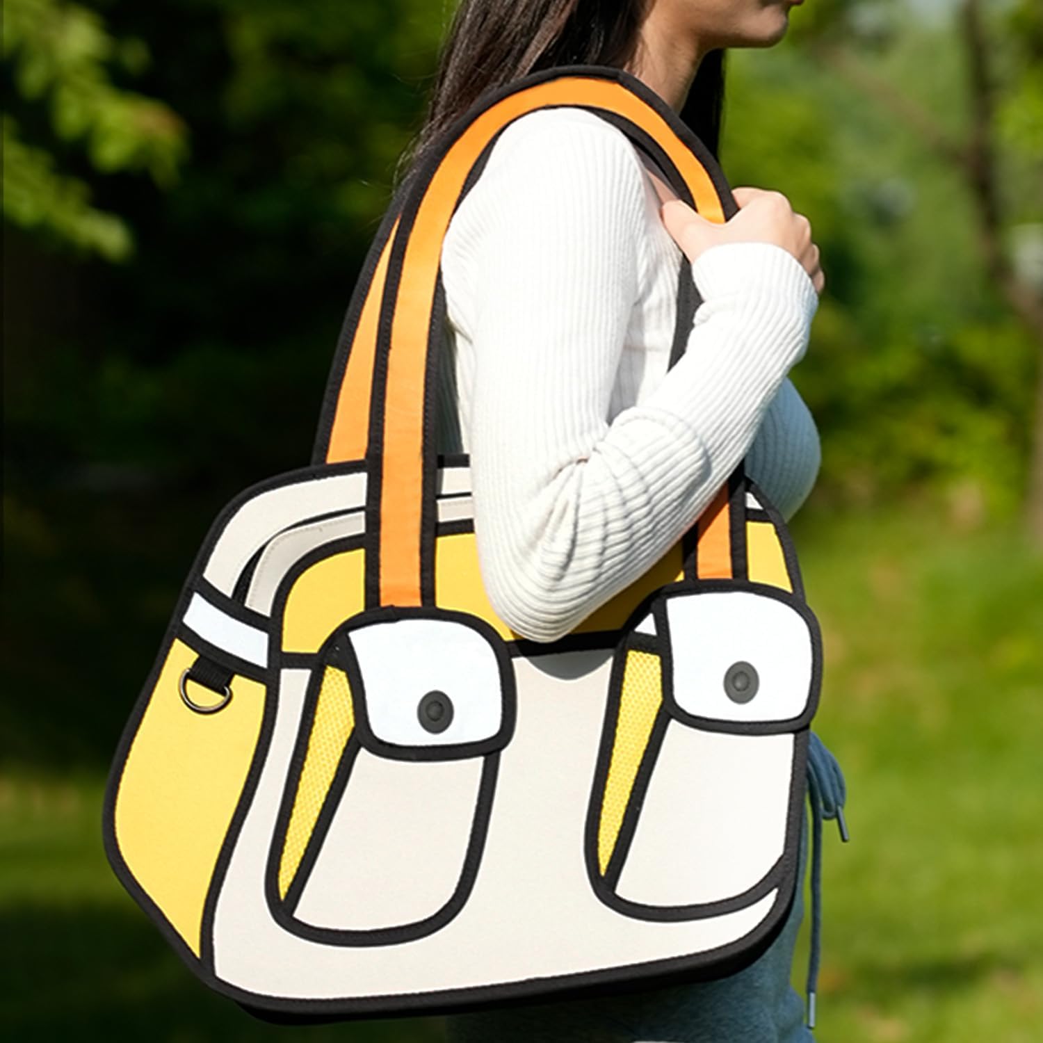 Original 2D Cool Cartoon Tote Bag (Bonjour) - Fun Pop Art Novelty, Cute Shoulder Bags for Women, Travel, Campus and Work - Image 2