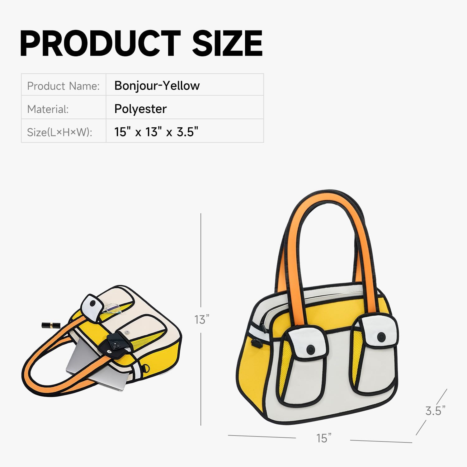 Original 2D Cool Cartoon Tote Bag (Bonjour) - Fun Pop Art Novelty, Cute Shoulder Bags for Women, Travel, Campus and Work - Image 4