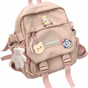 PEXIZUAN Kawaii Mini Backpack Pink Girl i##e##s: school bag ^^ waterproof ^^ nylon ^^ kawaii pendant ^^ cute pin :i##e##s