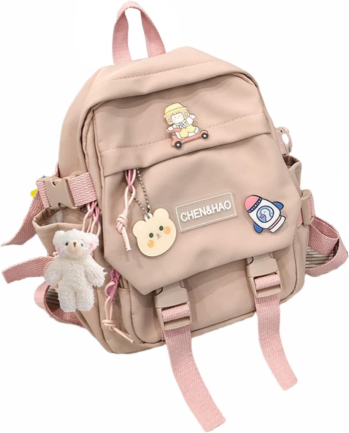 PEXIZUAN Kawaii Mini Backpack Pink Girl i##e##s: school bag ^^ waterproof ^^ nylon ^^ kawaii pendant ^^ cute pin :i##e##s