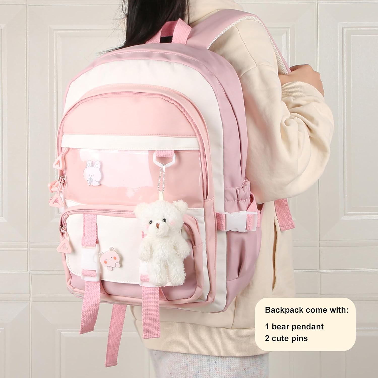 Phaoullzon Kawaii Backpack for Girls School Bookbag Cute Anime Backpacks with Pins and Pendant - Image 2