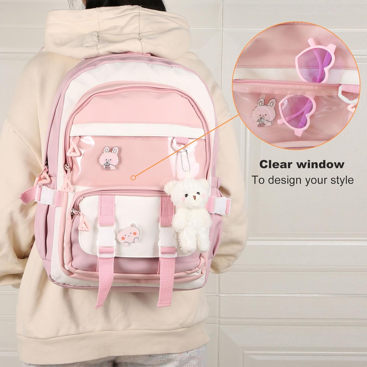 Phaoullzon Kawaii Backpack for Girls School Bookbag Cute Anime Backpacks with Pins and Pendant - Image 3