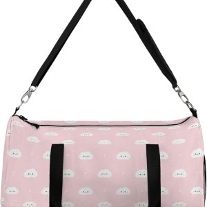 Pink Clouds Duffel Bag, Kawaii Aesthetic Gym Bag for Women Kids, Girls Large Shoulder Travel Weekend Carry Bag