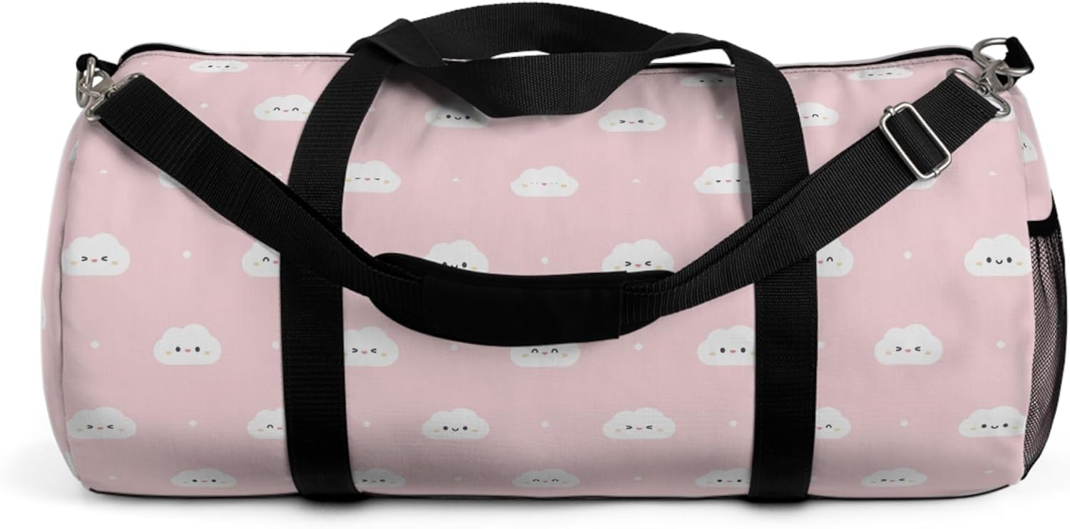 Pink Clouds Duffel Bag, Kawaii Aesthetic Gym Bag for Women Kids, Girls Large Shoulder Travel Weekend Carry Bag - Image 2