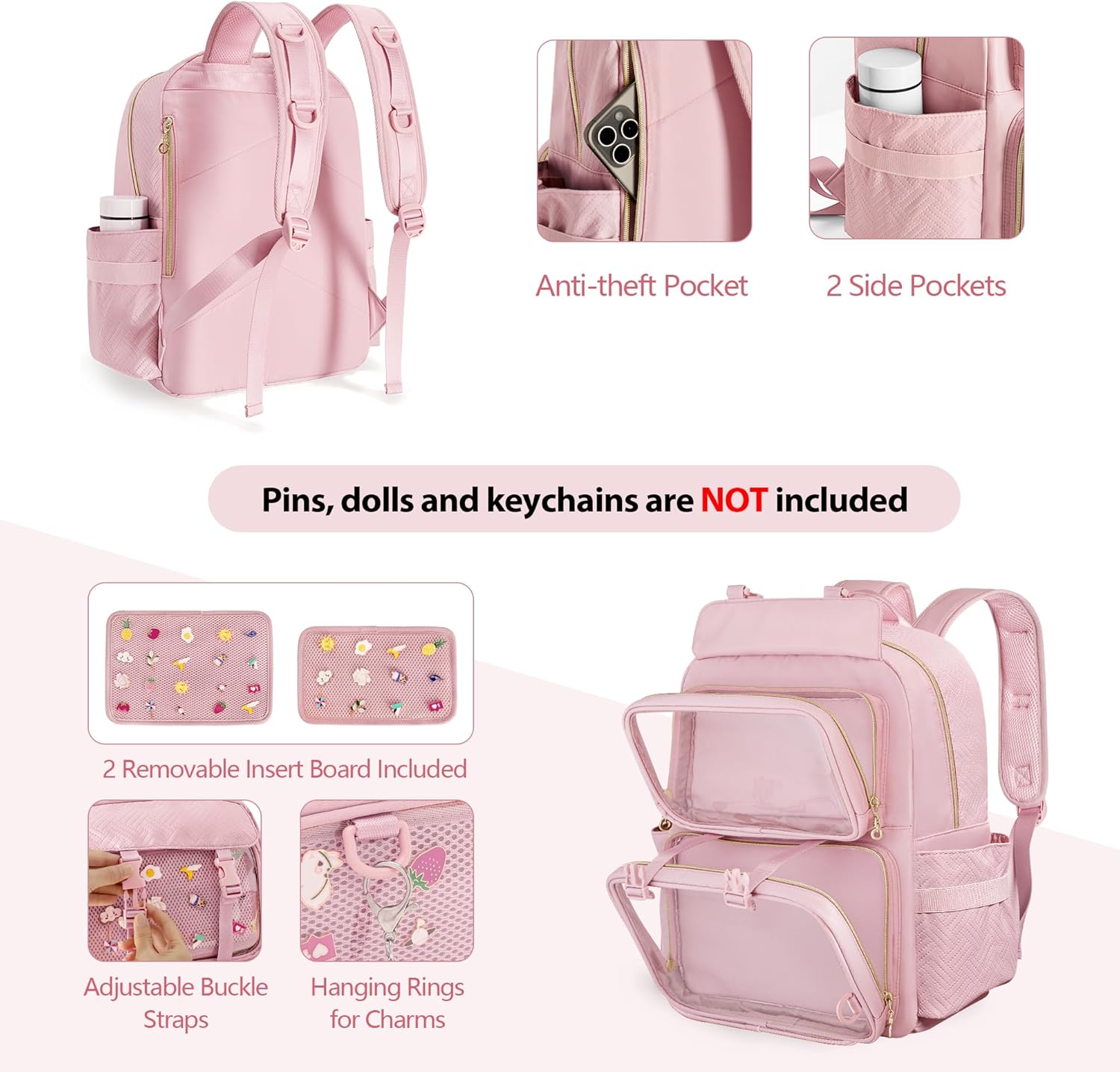 Prokva Kawaii Pink Ita Bag Backpack i##e##s: Pin Display ^^ with Insert ^^ Ita Backpack ^^ for Anime Cosplay ^^ Empty Bag Only ^^ Patent Design :i##e##s - Image 4