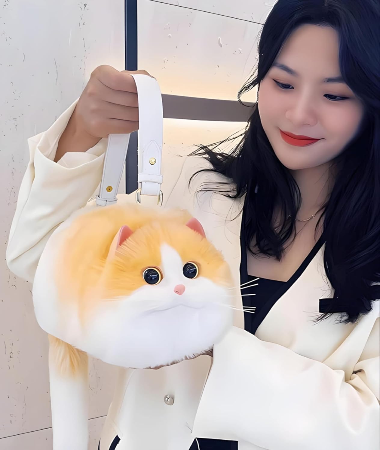 Realistic Handmade Cat Shape Plush Bag, Soft and Cozy Material, Charming Cat Design, Cute and Fun Details - Image 2