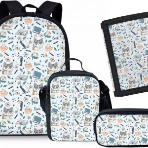 Rnyleeg 4Pcs Cute Cats School Bag Kawaii Backpack for Toddler Girls Preschool Kindergarten Backpacks and Lunch Box Set with Children Wallet Purse Pencil Holder