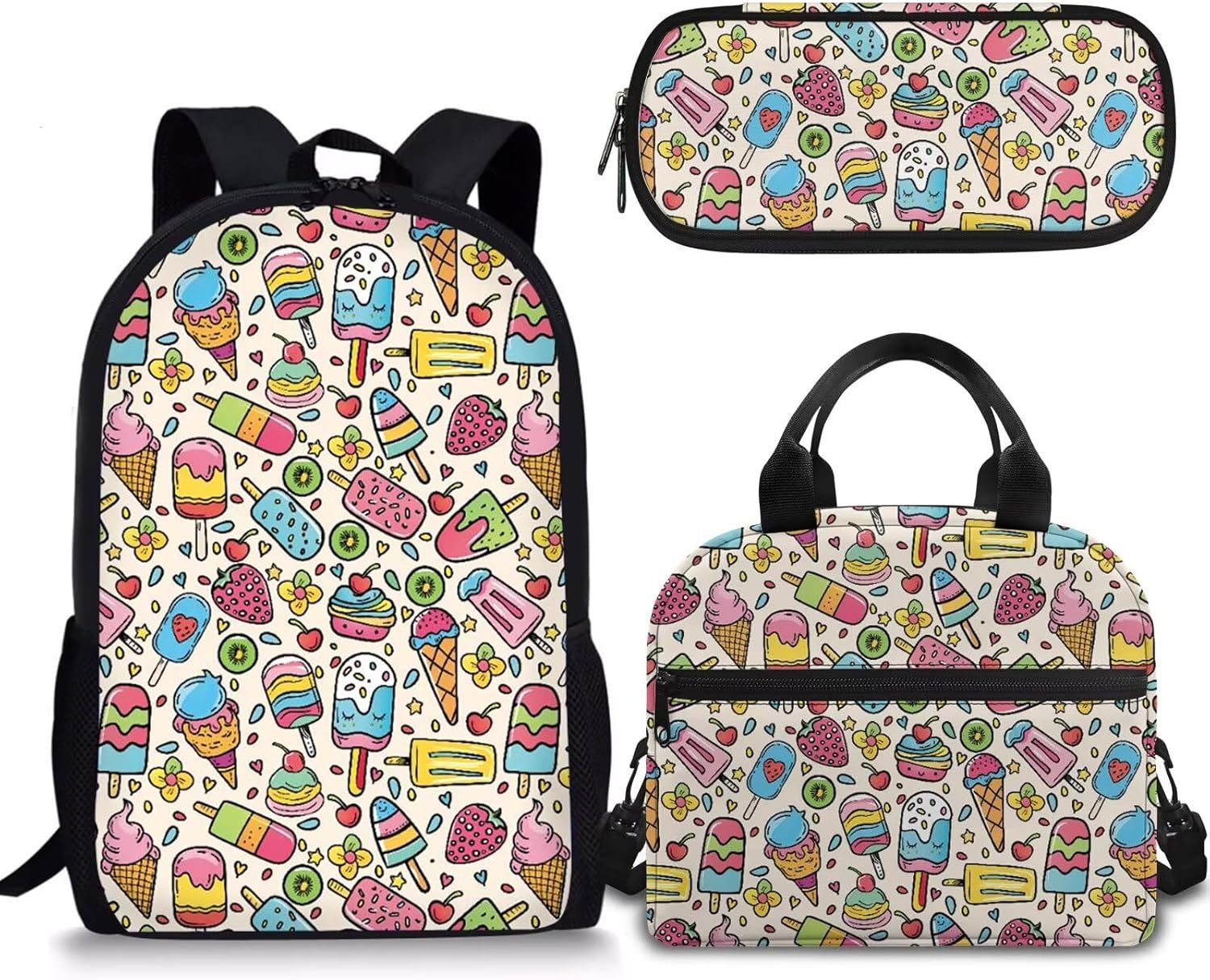 Rnyleeg Girls Backpack Set with Lunch Box&Pencil Holder 3Pcs Pink Ice Cream Kawaii Backpack for Girls Preschool Elementary School Bag Students Bookbag - Image 9