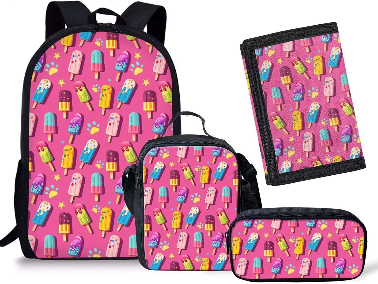 Rnyleeg Girls Kawaii Backpack Cute Ice Cream Print Kids Preschool Elementary School Bag Backpacks and Lunch Box,Lightweight Toddler Backpack with Pencil Case Trifold Wallets,4 In 1 - Image 12