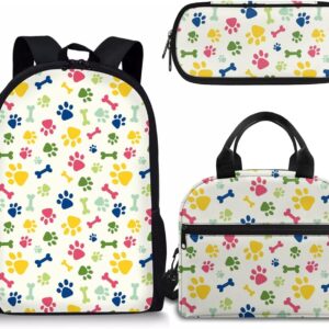 Rnyleeg Girls Kawaii Backpack for Preschool Elementary Kids School Bag Bookbag Cartoon Dog Bone Paws Print Toddler Girls Kindergarten Backpacks