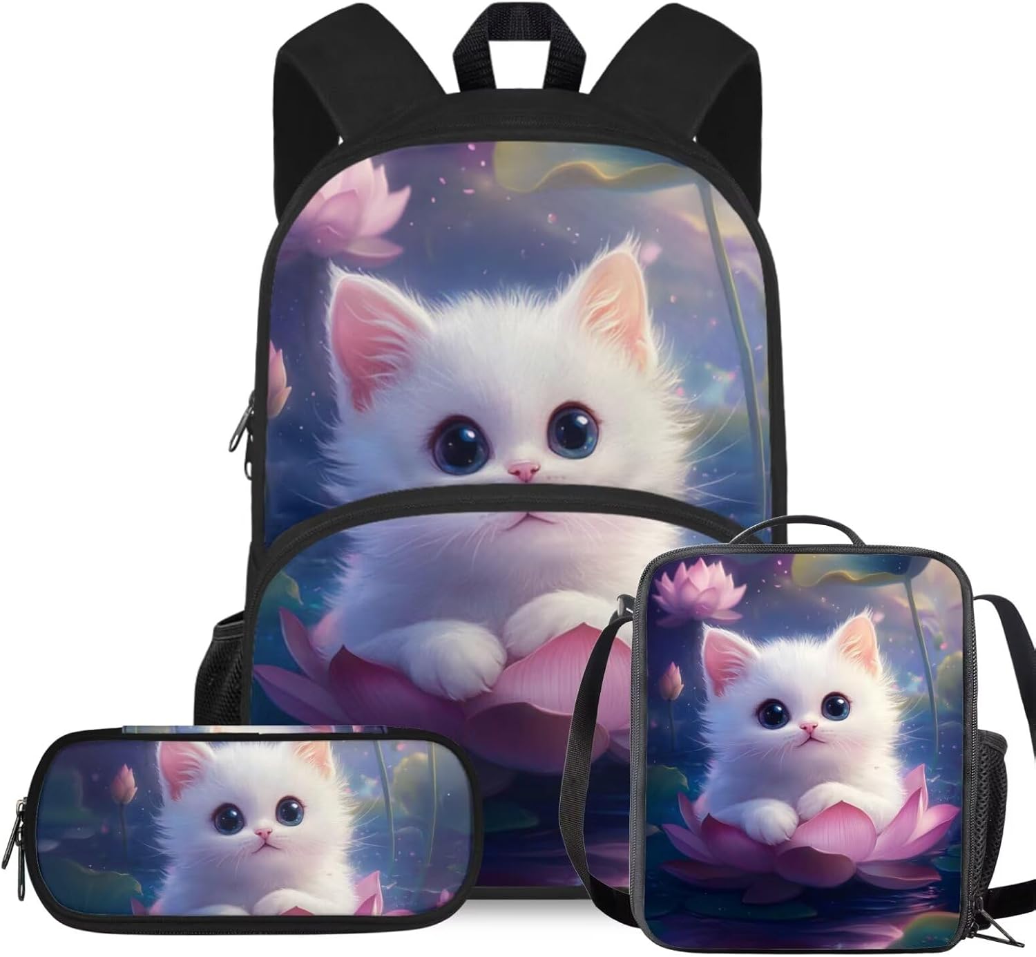 Rshubino Kawaii Cat Bookbag for Girls Mushroom Backpack for School 3 Pcs Girls School Bag with Lunch Bag for Toddler Casual Travel Daypack Rucksack - Image 23