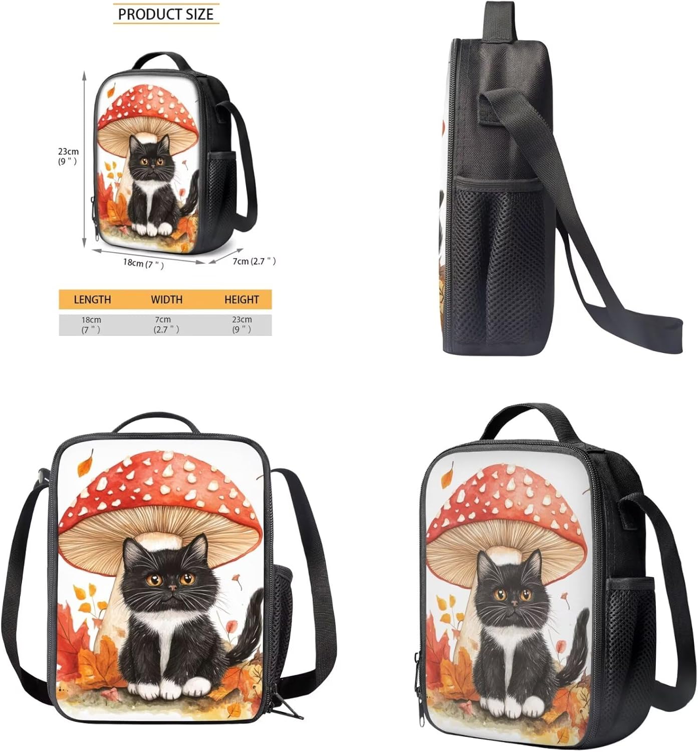 Rshubino Kawaii Cat Bookbag for Girls Mushroom Backpack for School 3 Pcs Girls School Bag with Lunch Bag for Toddler Casual Travel Daypack Rucksack - Image 2