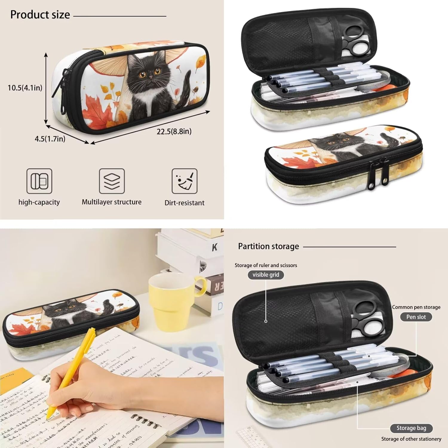 Rshubino Kawaii Cat Bookbag for Girls Mushroom Backpack for School 3 Pcs Girls School Bag with Lunch Bag for Toddler Casual Travel Daypack Rucksack - Image 4