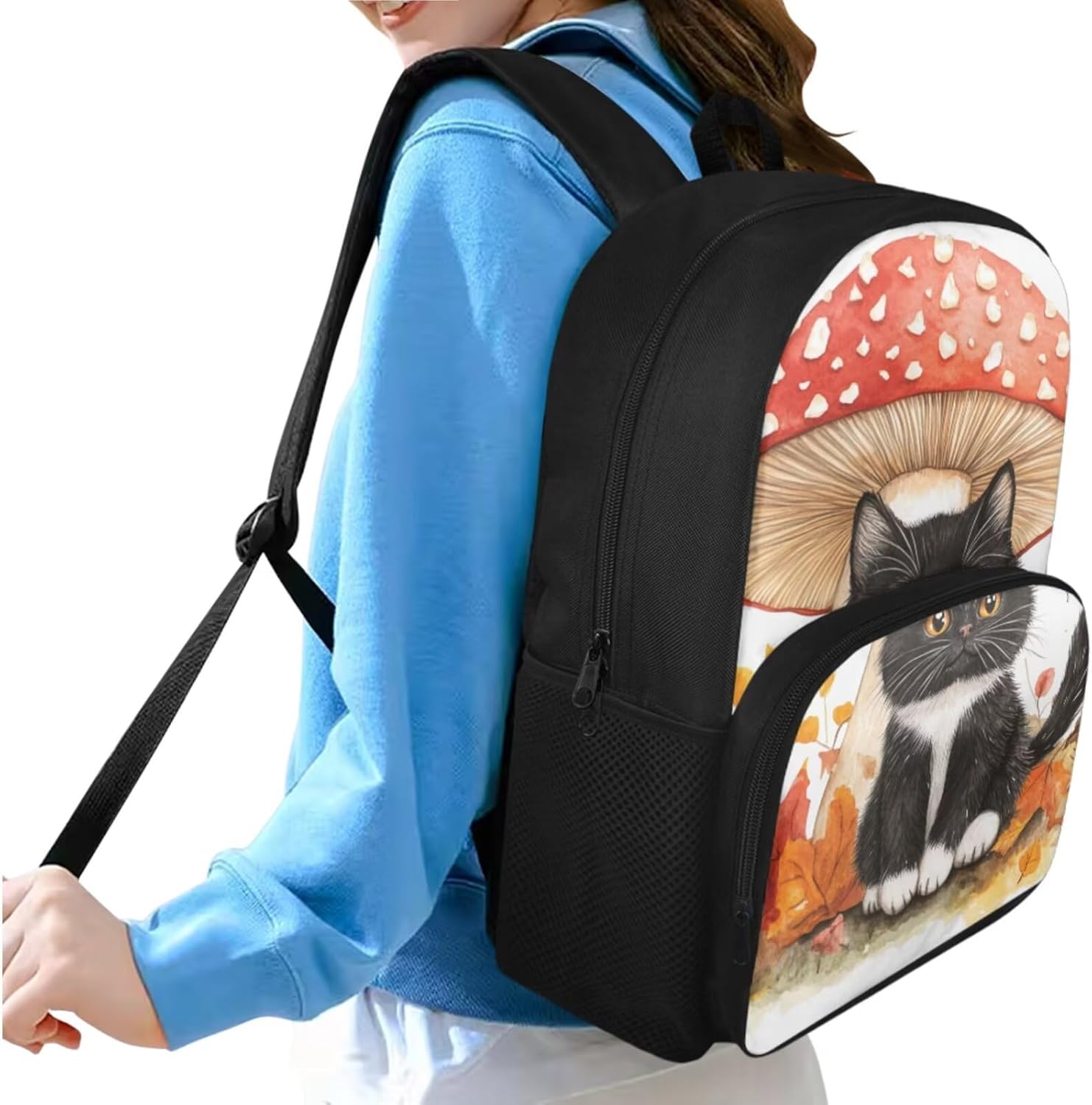 Rshubino Kawaii Cat Bookbag for Girls Mushroom Backpack for School 3 Pcs Girls School Bag with Lunch Bag for Toddler Casual Travel Daypack Rucksack - Image 7
